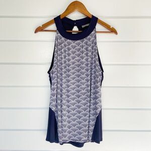 Loveapella Women's Blue White Mermaid Scale Sleeveless Halter Blouse Medium